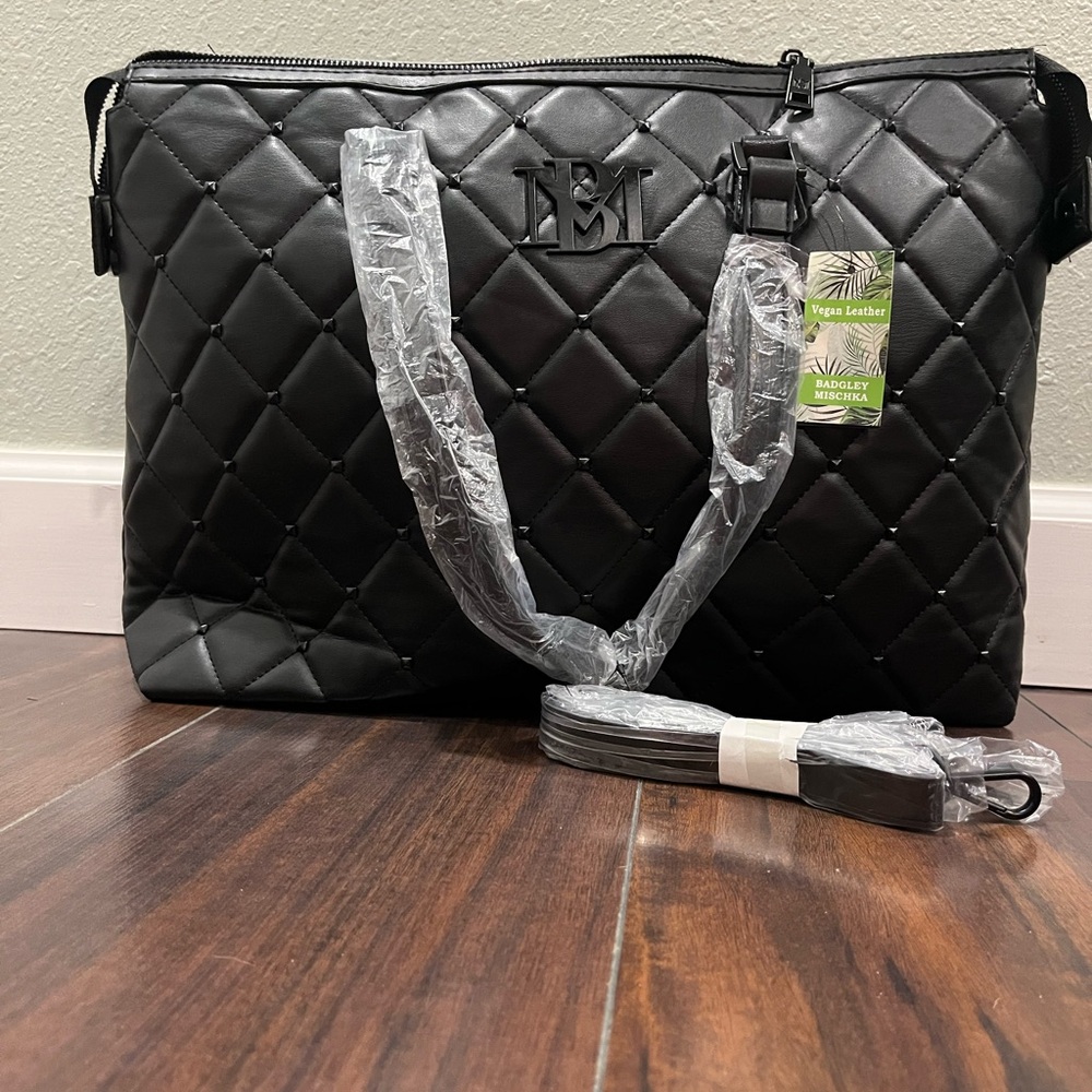 Badgley Mischka Black Quilted Laptop Bag